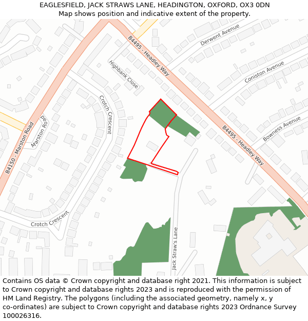 EAGLESFIELD, JACK STRAWS LANE, HEADINGTON, OXFORD, OX3 0DN: Location map and indicative extent of plot