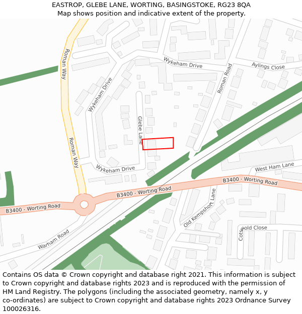 EASTROP, GLEBE LANE, WORTING, BASINGSTOKE, RG23 8QA: Location map and indicative extent of plot