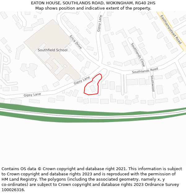 EATON HOUSE, SOUTHLANDS ROAD, WOKINGHAM, RG40 2HS: Location map and indicative extent of plot