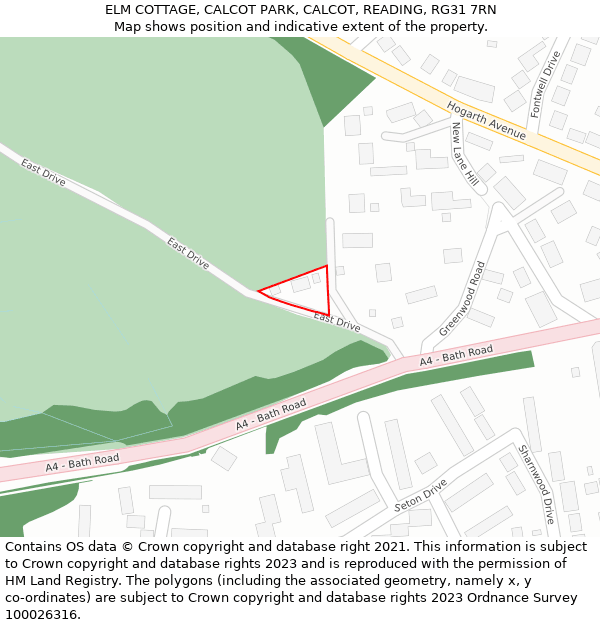 ELM COTTAGE, CALCOT PARK, CALCOT, READING, RG31 7RN: Location map and indicative extent of plot