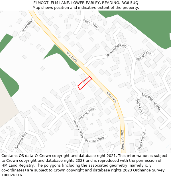 ELMCOT, ELM LANE, LOWER EARLEY, READING, RG6 5UQ: Location map and indicative extent of plot