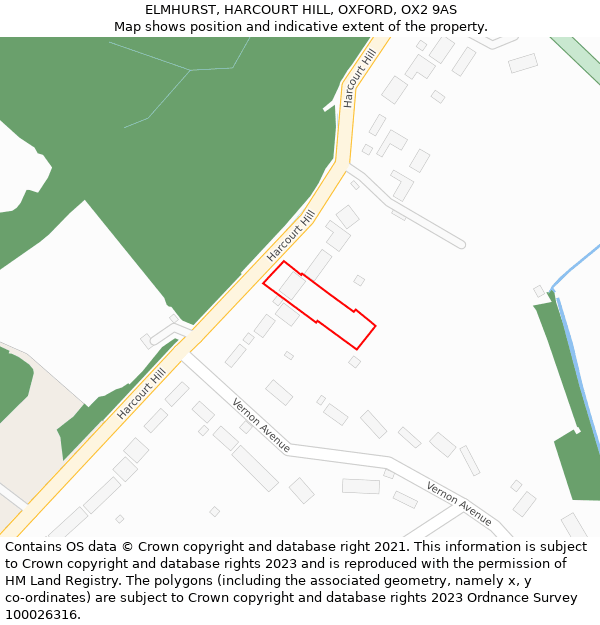 ELMHURST, HARCOURT HILL, OXFORD, OX2 9AS: Location map and indicative extent of plot