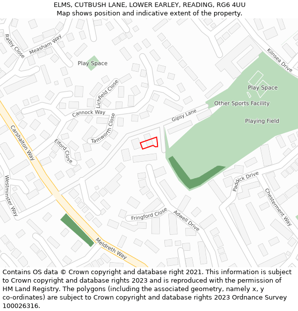 ELMS, CUTBUSH LANE, LOWER EARLEY, READING, RG6 4UU: Location map and indicative extent of plot
