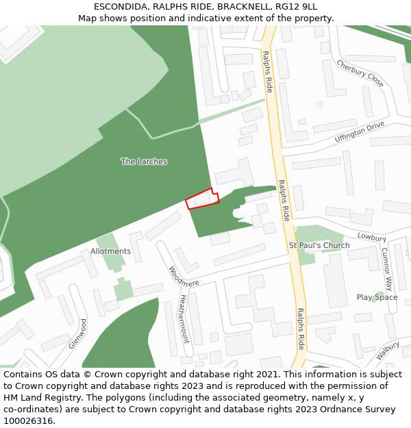 ESCONDIDA, RALPHS RIDE, BRACKNELL, RG12 9LL: Location map and indicative extent of plot