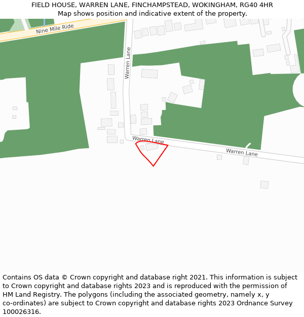 FIELD HOUSE, WARREN LANE, FINCHAMPSTEAD, WOKINGHAM, RG40 4HR: Location map and indicative extent of plot