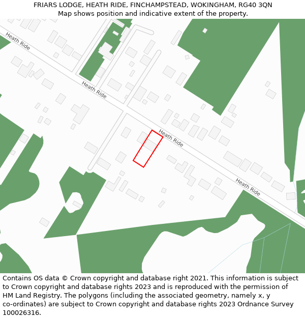 FRIARS LODGE, HEATH RIDE, FINCHAMPSTEAD, WOKINGHAM, RG40 3QN: Location map and indicative extent of plot
