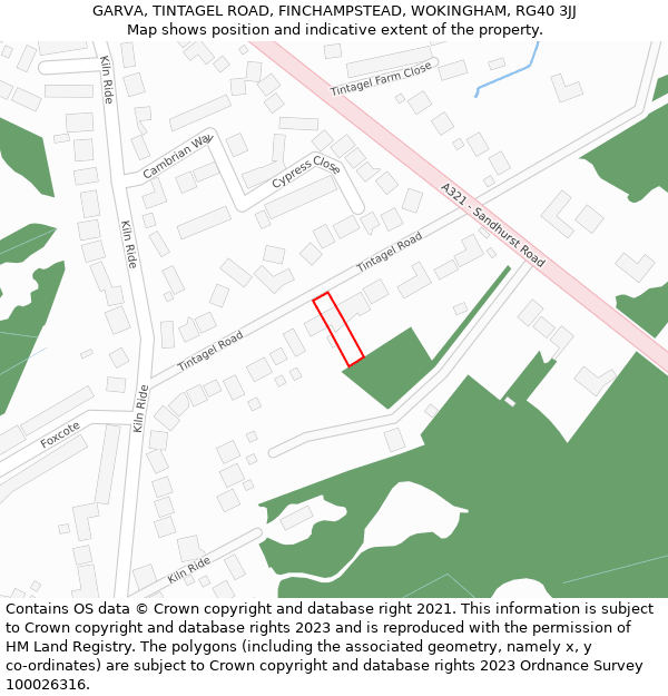 GARVA, TINTAGEL ROAD, FINCHAMPSTEAD, WOKINGHAM, RG40 3JJ: Location map and indicative extent of plot