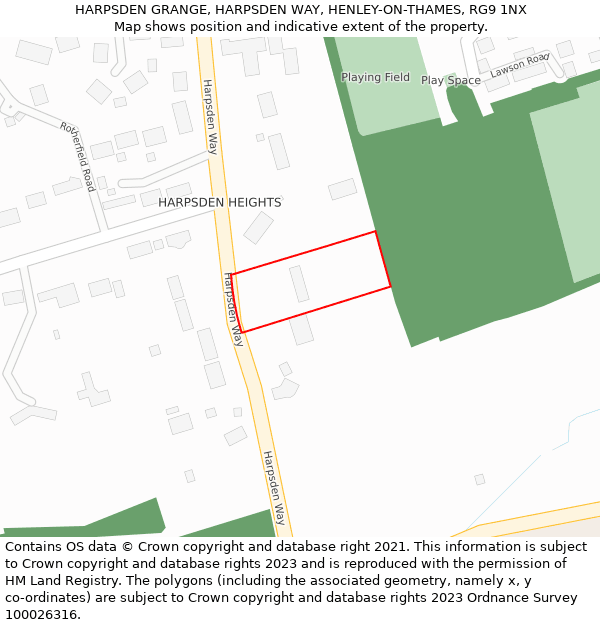 HARPSDEN GRANGE, HARPSDEN WAY, HENLEY-ON-THAMES, RG9 1NX: Location map and indicative extent of plot