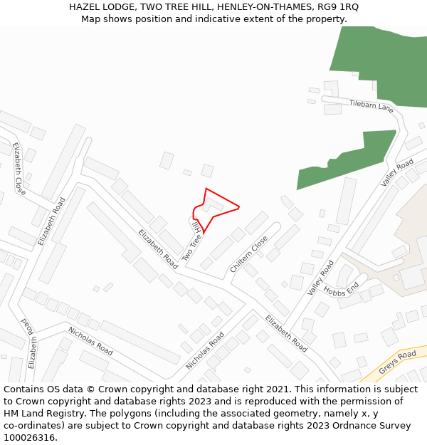 HAZEL LODGE, TWO TREE HILL, HENLEY-ON-THAMES, RG9 1RQ: Location map and indicative extent of plot