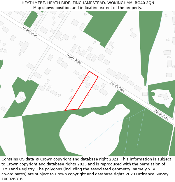 HEATHMERE, HEATH RIDE, FINCHAMPSTEAD, WOKINGHAM, RG40 3QN: Location map and indicative extent of plot