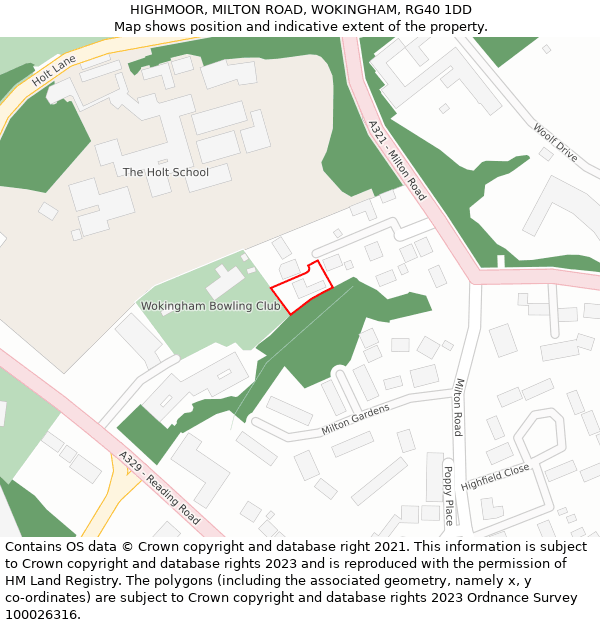HIGHMOOR, MILTON ROAD, WOKINGHAM, RG40 1DD: Location map and indicative extent of plot