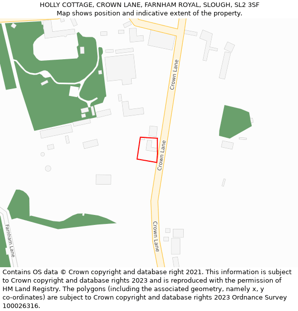 HOLLY COTTAGE, CROWN LANE, FARNHAM ROYAL, SLOUGH, SL2 3SF: Location map and indicative extent of plot
