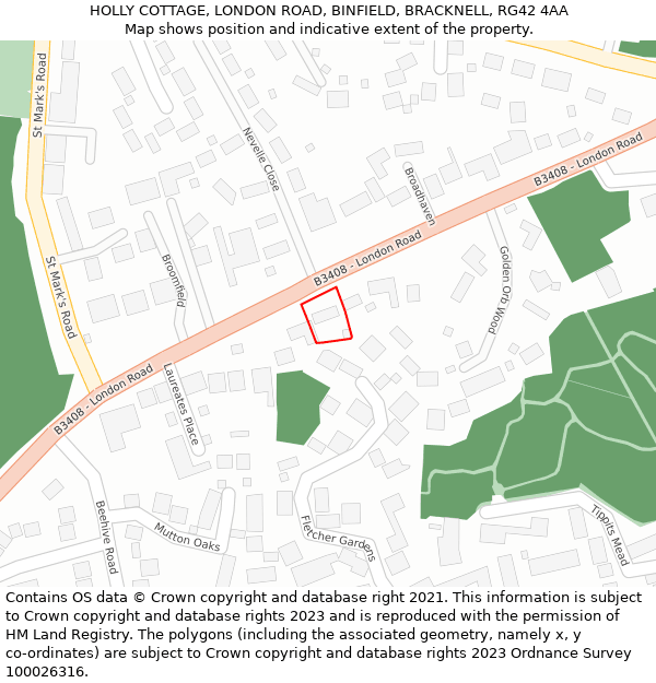 HOLLY COTTAGE, LONDON ROAD, BINFIELD, BRACKNELL, RG42 4AA: Location map and indicative extent of plot
