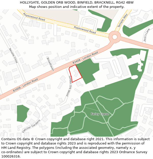 HOLLYGATE, GOLDEN ORB WOOD, BINFIELD, BRACKNELL, RG42 4BW: Location map and indicative extent of plot