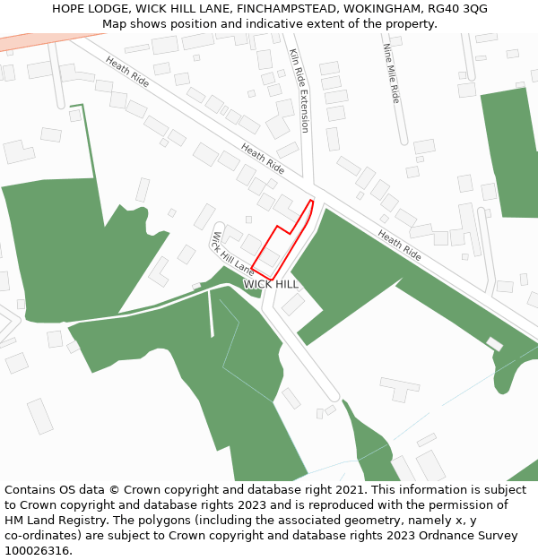 HOPE LODGE, WICK HILL LANE, FINCHAMPSTEAD, WOKINGHAM, RG40 3QG: Location map and indicative extent of plot