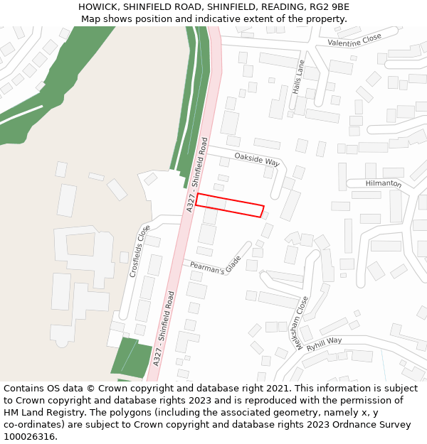 HOWICK, SHINFIELD ROAD, SHINFIELD, READING, RG2 9BE: Location map and indicative extent of plot