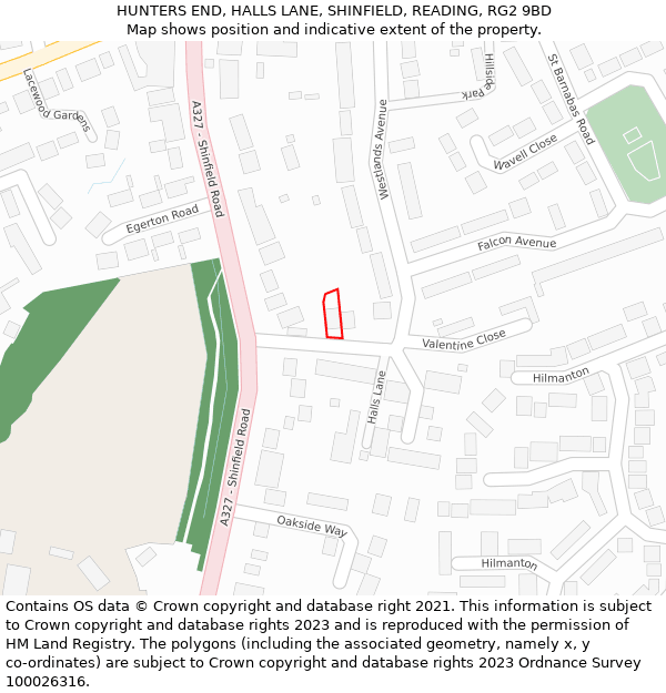 HUNTERS END, HALLS LANE, SHINFIELD, READING, RG2 9BD: Location map and indicative extent of plot