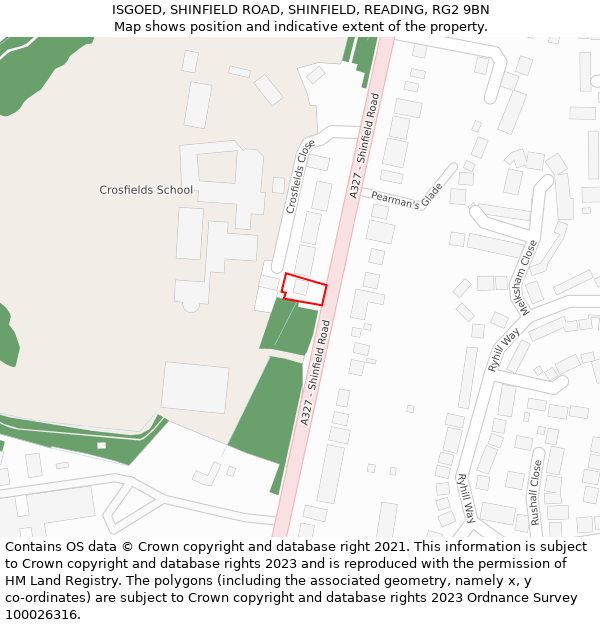 ISGOED, SHINFIELD ROAD, SHINFIELD, READING, RG2 9BN: Location map and indicative extent of plot