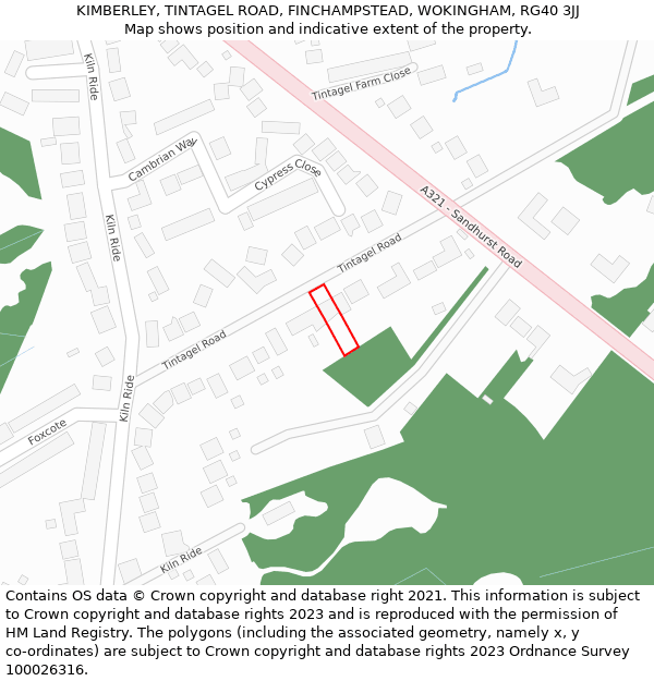 KIMBERLEY, TINTAGEL ROAD, FINCHAMPSTEAD, WOKINGHAM, RG40 3JJ: Location map and indicative extent of plot