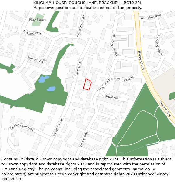 KINGHAM HOUSE, GOUGHS LANE, BRACKNELL, RG12 2PL: Location map and indicative extent of plot
