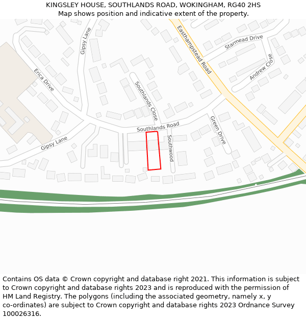 KINGSLEY HOUSE, SOUTHLANDS ROAD, WOKINGHAM, RG40 2HS: Location map and indicative extent of plot