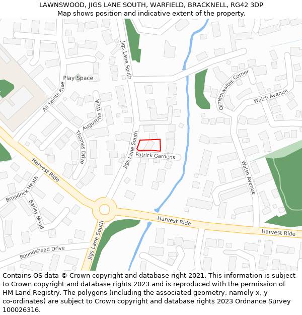 LAWNSWOOD, JIGS LANE SOUTH, WARFIELD, BRACKNELL, RG42 3DP: Location map and indicative extent of plot