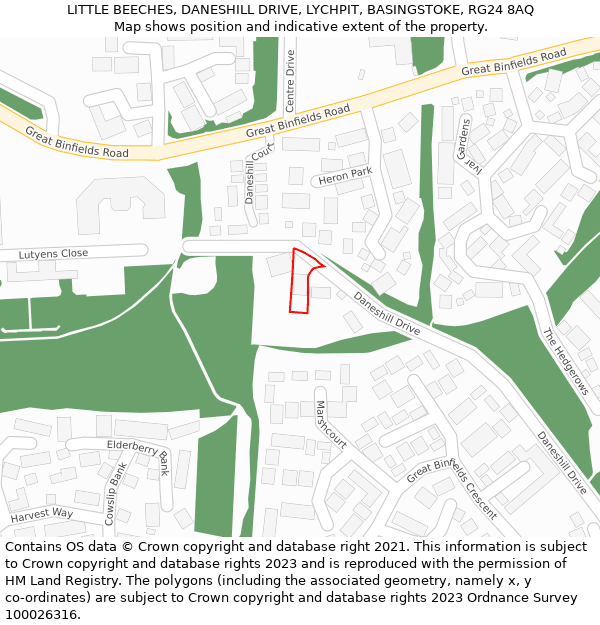 LITTLE BEECHES, DANESHILL DRIVE, LYCHPIT, BASINGSTOKE, RG24 8AQ: Location map and indicative extent of plot