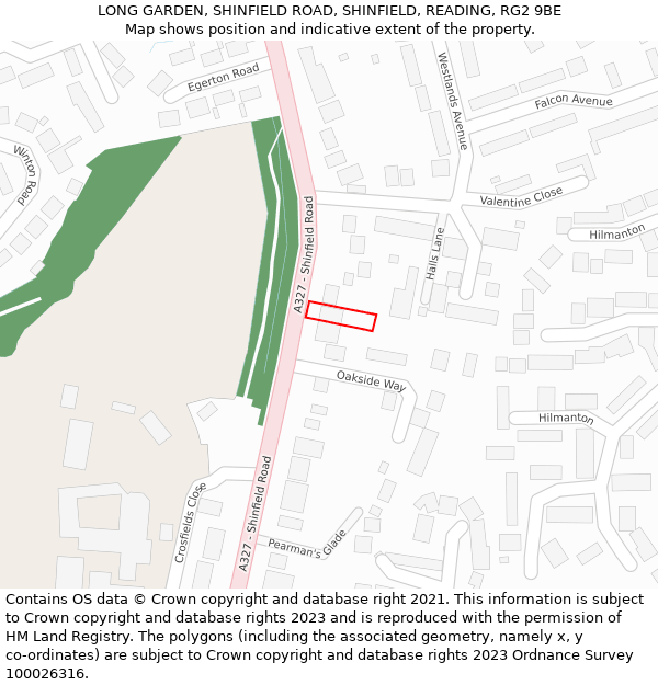 LONG GARDEN, SHINFIELD ROAD, SHINFIELD, READING, RG2 9BE: Location map and indicative extent of plot