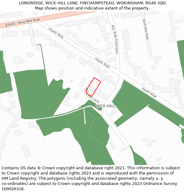 LONGRIDGE, WICK HILL LANE, FINCHAMPSTEAD, WOKINGHAM, RG40 3QG: Location map and indicative extent of plot