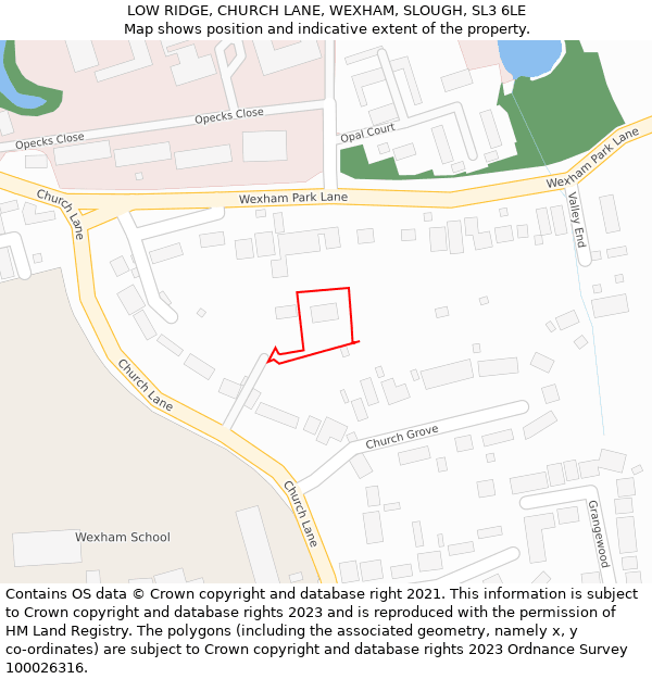 LOW RIDGE, CHURCH LANE, WEXHAM, SLOUGH, SL3 6LE: Location map and indicative extent of plot