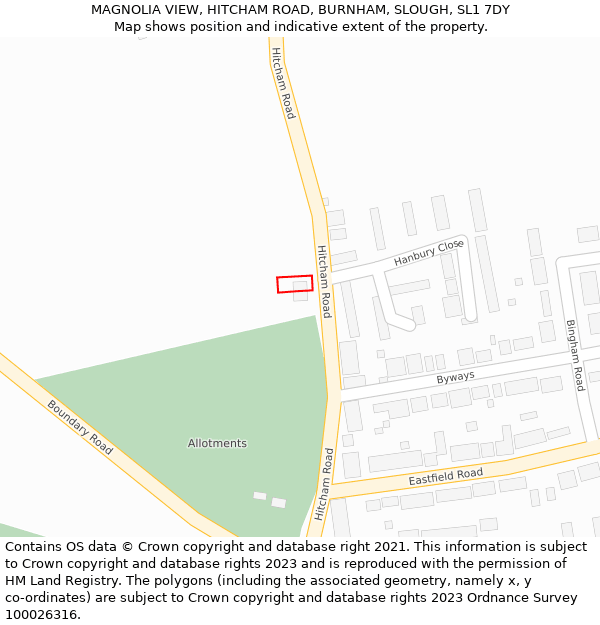 MAGNOLIA VIEW, HITCHAM ROAD, BURNHAM, SLOUGH, SL1 7DY: Location map and indicative extent of plot
