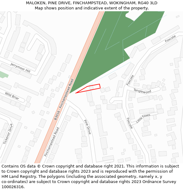 MALOKEN, PINE DRIVE, FINCHAMPSTEAD, WOKINGHAM, RG40 3LD: Location map and indicative extent of plot