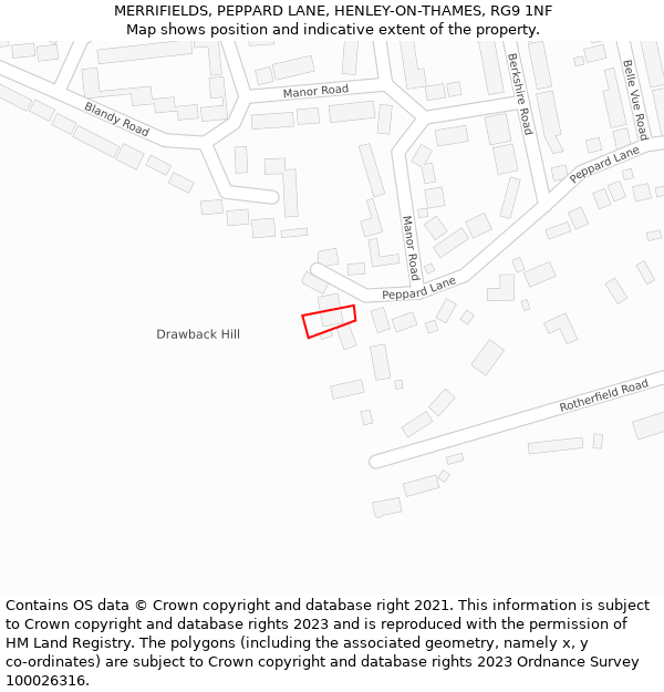 MERRIFIELDS, PEPPARD LANE, HENLEY-ON-THAMES, RG9 1NF: Location map and indicative extent of plot