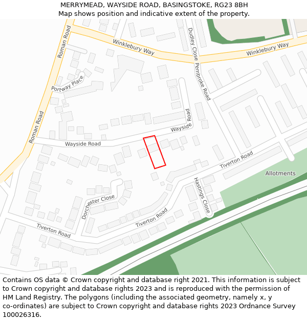 MERRYMEAD, WAYSIDE ROAD, BASINGSTOKE, RG23 8BH: Location map and indicative extent of plot