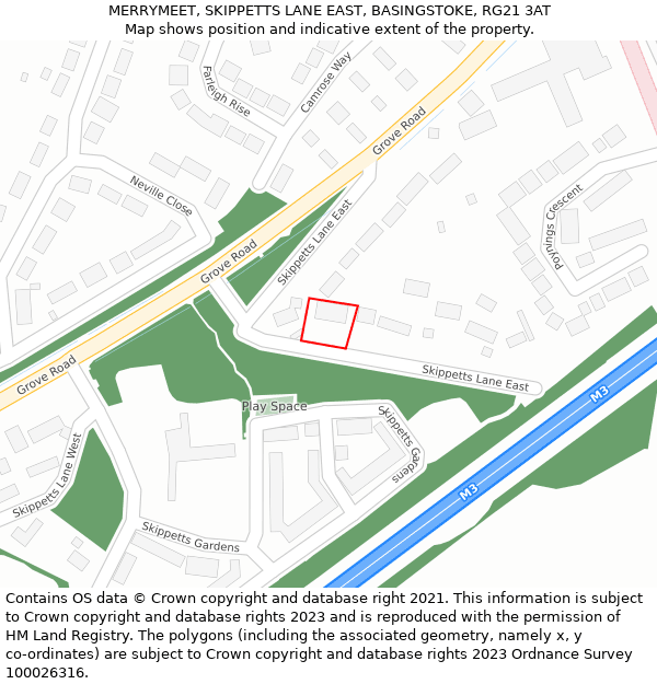 MERRYMEET, SKIPPETTS LANE EAST, BASINGSTOKE, RG21 3AT: Location map and indicative extent of plot