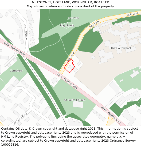 MILESTONES, HOLT LANE, WOKINGHAM, RG41 1ED: Location map and indicative extent of plot