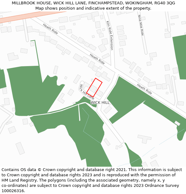 MILLBROOK HOUSE, WICK HILL LANE, FINCHAMPSTEAD, WOKINGHAM, RG40 3QG: Location map and indicative extent of plot