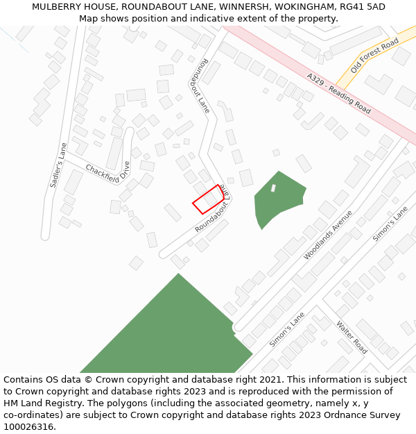 MULBERRY HOUSE, ROUNDABOUT LANE, WINNERSH, WOKINGHAM, RG41 5AD: Location map and indicative extent of plot