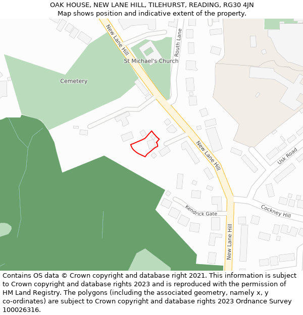 OAK HOUSE, NEW LANE HILL, TILEHURST, READING, RG30 4JN: Location map and indicative extent of plot