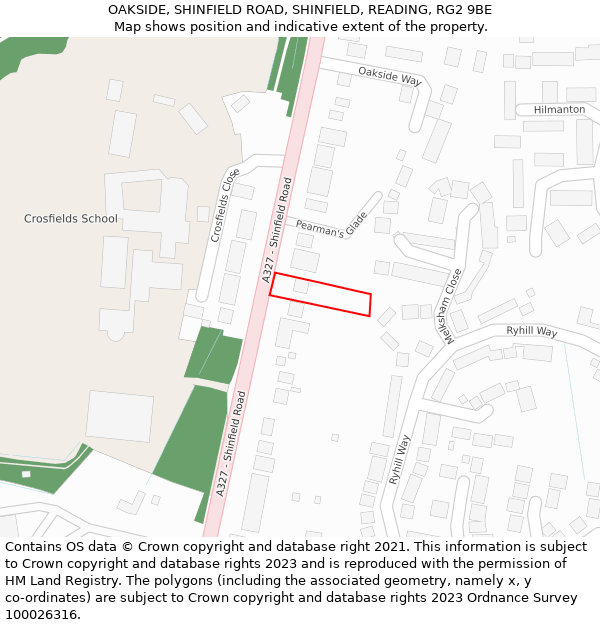 OAKSIDE, SHINFIELD ROAD, SHINFIELD, READING, RG2 9BE: Location map and indicative extent of plot