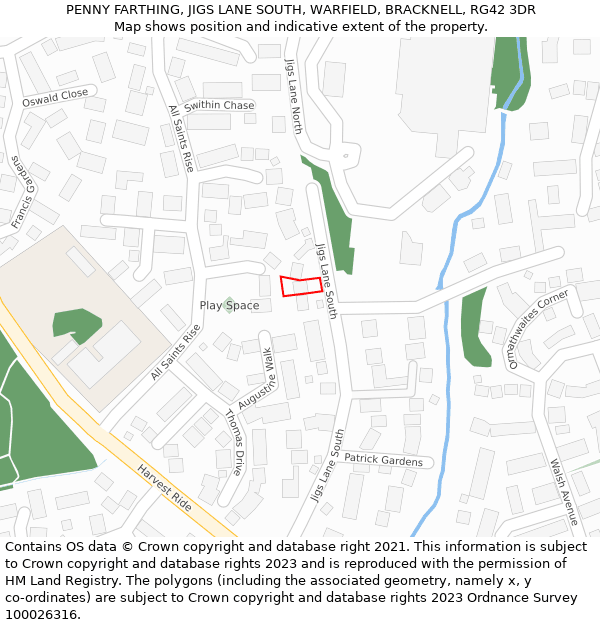 PENNY FARTHING, JIGS LANE SOUTH, WARFIELD, BRACKNELL, RG42 3DR: Location map and indicative extent of plot