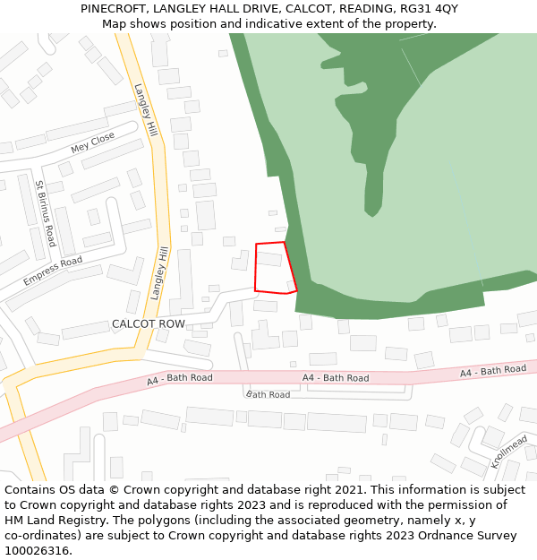 PINECROFT, LANGLEY HALL DRIVE, CALCOT, READING, RG31 4QY: Location map and indicative extent of plot