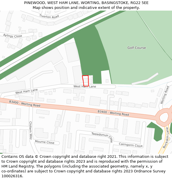 PINEWOOD, WEST HAM LANE, WORTING, BASINGSTOKE, RG22 5EE: Location map and indicative extent of plot