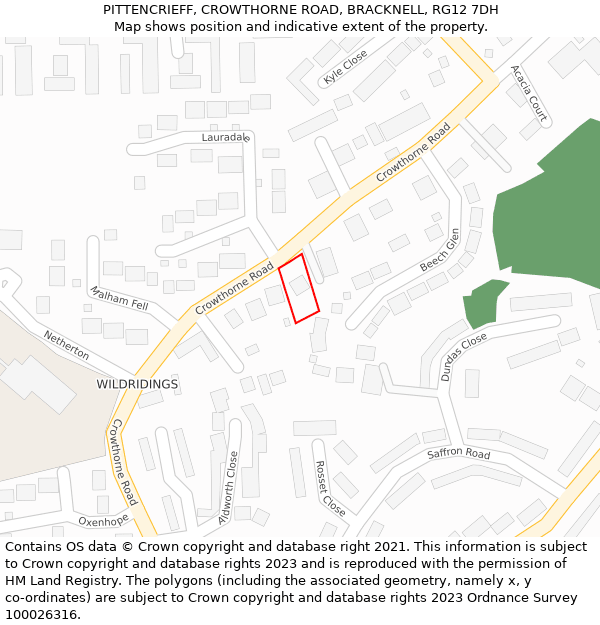 PITTENCRIEFF, CROWTHORNE ROAD, BRACKNELL, RG12 7DH: Location map and indicative extent of plot