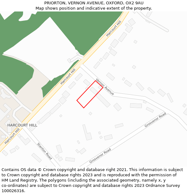 PRIORTON, VERNON AVENUE, OXFORD, OX2 9AU: Location map and indicative extent of plot