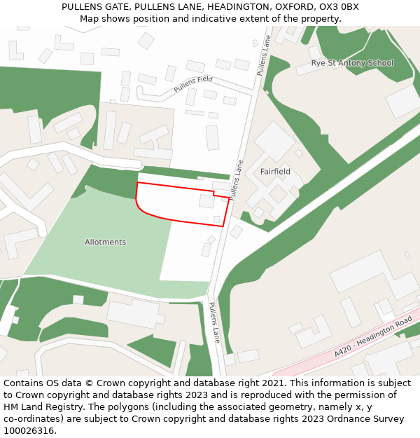 PULLENS GATE, PULLENS LANE, HEADINGTON, OXFORD, OX3 0BX: Location map and indicative extent of plot