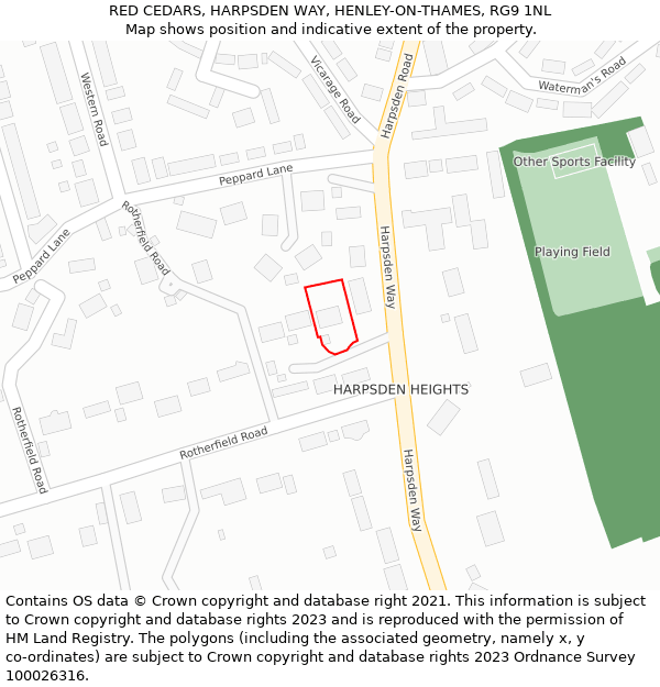 RED CEDARS, HARPSDEN WAY, HENLEY-ON-THAMES, RG9 1NL: Location map and indicative extent of plot