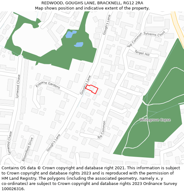REDWOOD, GOUGHS LANE, BRACKNELL, RG12 2RA: Location map and indicative extent of plot