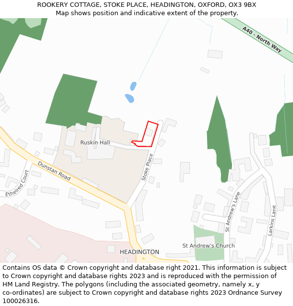 ROOKERY COTTAGE, STOKE PLACE, HEADINGTON, OXFORD, OX3 9BX: Location map and indicative extent of plot