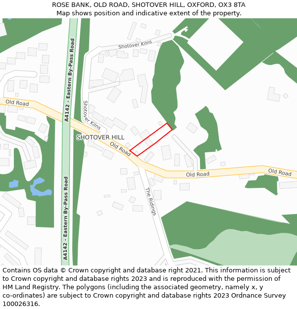 ROSE BANK, OLD ROAD, SHOTOVER HILL, OXFORD, OX3 8TA: Location map and indicative extent of plot